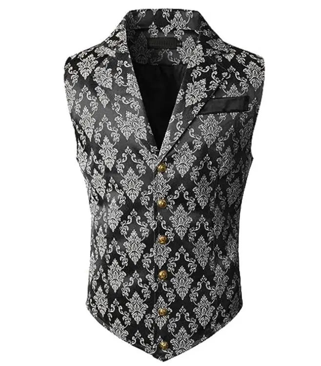 Victorian Floral Jacquard Men Suit Vest Formal Business Lapel Single Breasted Slim Fit Waistcoat Wedding Banquet Party Tops