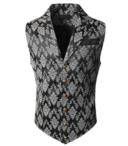 Victorian Floral Jacquard Men Suit Vest Formal Business Lapel Single Breasted Slim Fit Waistcoat Wedding Banquet Party Tops