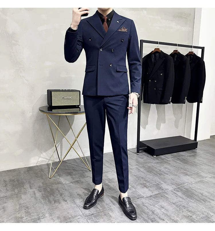 Jackets + Pants / Groom's Wedding Dress Best Fashion Mans Double -breasted Suit Blazer Trousers Male Formal Business Office Suit