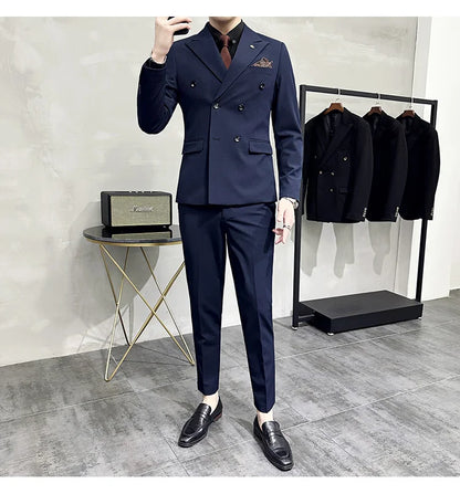 Jackets + Pants / Groom's Wedding Dress Best Fashion Mans Double -breasted Suit Blazer Trousers Male Formal Business Office Suit