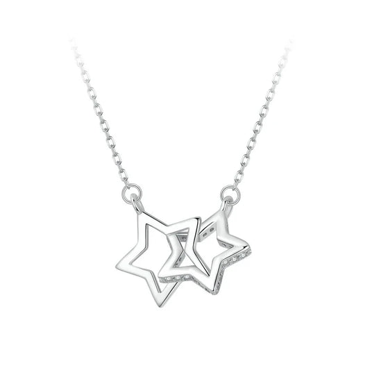 2024 New Solid 925 Sterling Silver Connected Star/Heart/Cat Pendant Necklace for Women Valentine's Day Gift Fine Jewelry