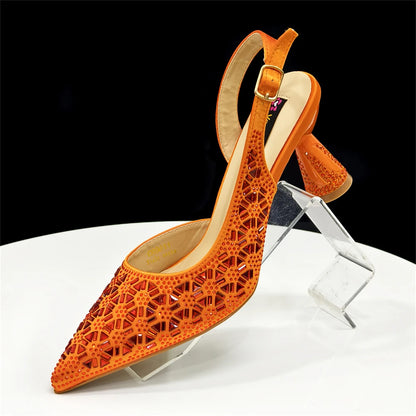 2026 Elegant Women's High Heels with Pointed-Toe Design & Matching Bag Set with Diamond Accents - Chic Italian Style for Party