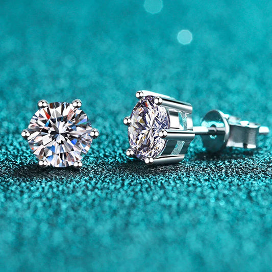 Moissanite Earrings Screw Stud Sterling Silver D VVS1 Lab Diamond with GRA Classic 6 Claws Round Ear Studs For Women