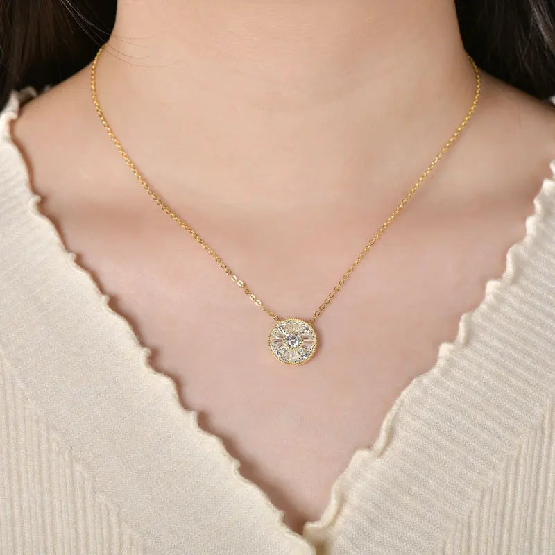 GRA Certified D VVS1 5mm Moissanite Round Charm Pendant Necklace Chain for Women 14K Gold Filled Fine Neck Jewelry Gift