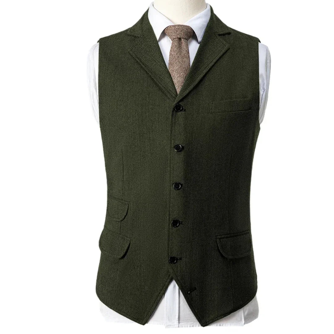 Men Vest Blue Herringbone Single Button With Lapel Waistcoat For Wedding Birthday Banquet Party Business Work Men Suit Vest