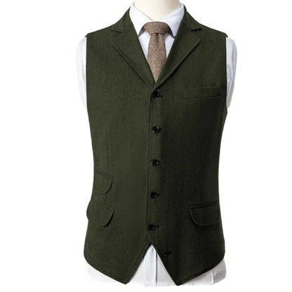 Men Vest Blue Herringbone Single Button With Lapel Waistcoat For Wedding Birthday Banquet Party Business Work Men Suit Vest