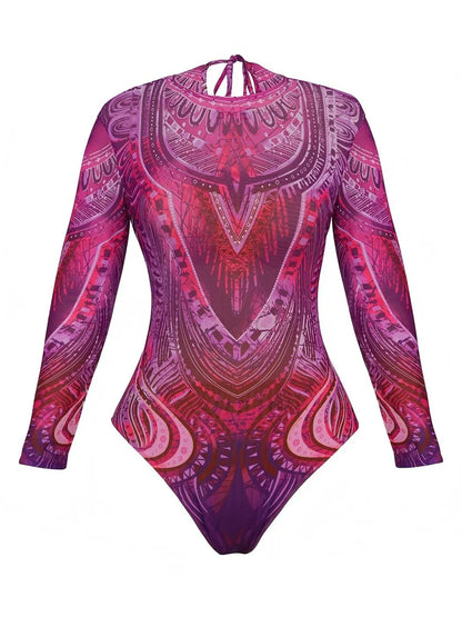 One Piece Sun Protection Swimwear 2026 Women Long Sleeved Print Swimsuit Female Sports Bathers Swimming Bodysuit Beach купальник