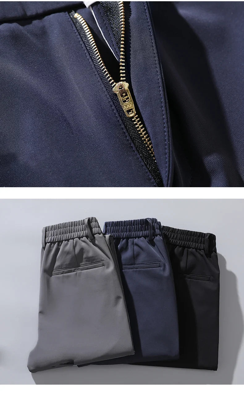 2024 Summer New  Men's Thin Straight Casual Pants Classic Style Light Gray Business Stretch Trousers Male Brand