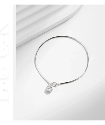 925 Sterling Silver Snake Chain Bracelet White Gold Sparkling Round CZ Charm Dainty Chain Bracelet for Women Jewelry