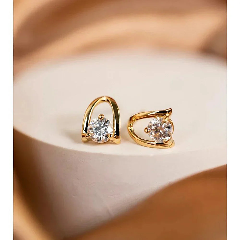 0.5/1 Carat D Color Moissanite Diamond Stud Earrings 925 Sterling Silver Plated Yellow Gold Ear Studs for Women Fine Jewelry