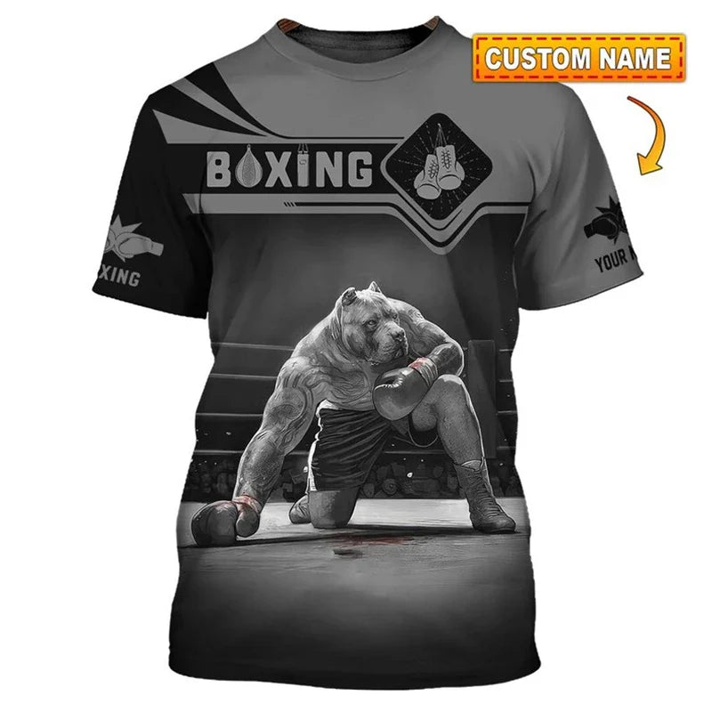 Muscle Pitbull Boxing T-shirt For Men Sports Training Breathable T Shirts Boxing Hobby Children Summer DIY Custom Name Tee