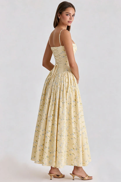 Women Long Floral Print Spaghetti Strap Maxi Dress Summer Elegant Lace Up Dress Flowy Holiday Party Beach Wear Dress