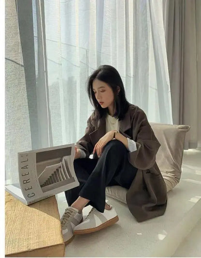 Oversize Blazers Women Long Sleeve Black Suit Streetwear Korean Chic Loose Jacket Spring Autumn Coat Double-breasted Tweed New