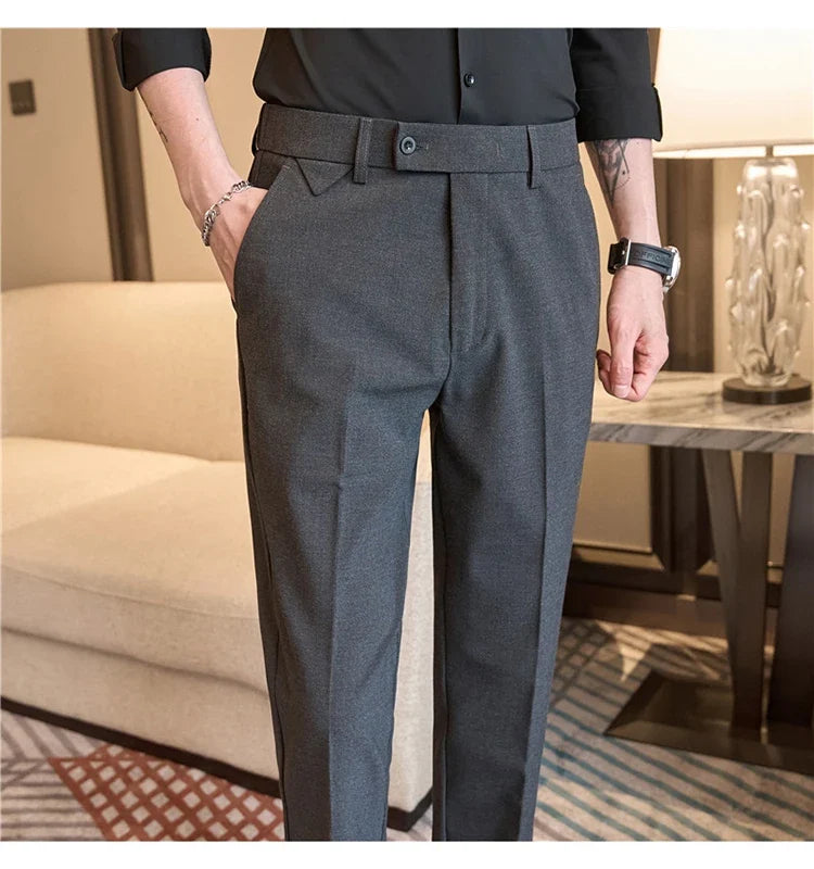 Men Suit Pants 2026 Spring Elastic Waist Solid Slim Fit Dress Pants Office Business Casual Trousers High Quality Men's Clothing