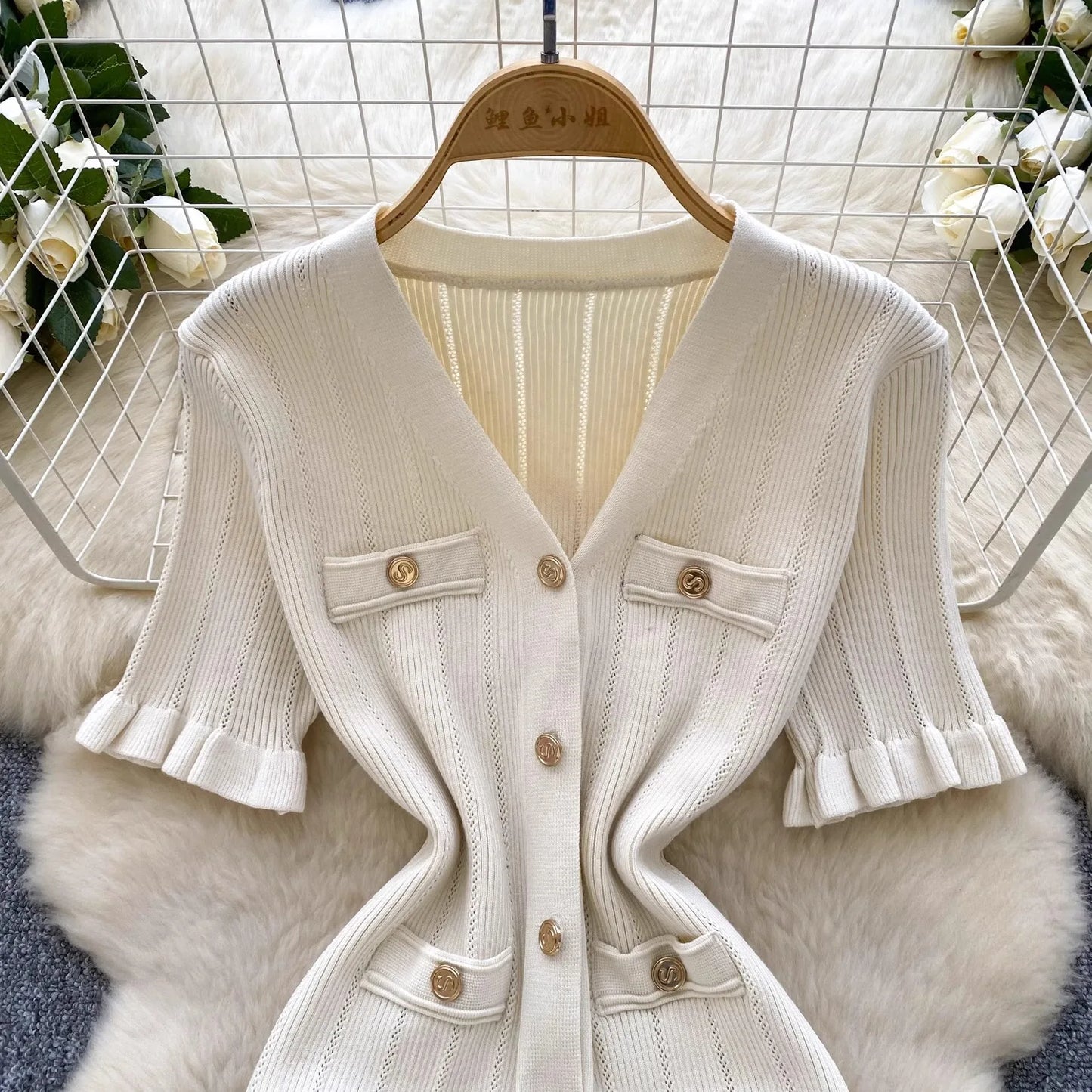 Brand Fashion Vintage Knitted Long Dress Spring Summer Women Elegant V-neck Ruffled Bodycon Sweater Dress Party Vestido