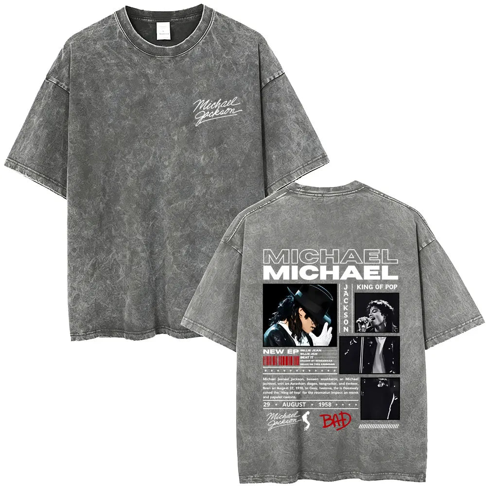 Washed Vintage Michael Jackson Face Graphic T-shirt Men Women Fashion Hip Hop Oversized T-shirts Male Retro Gothic Rock T Shirts