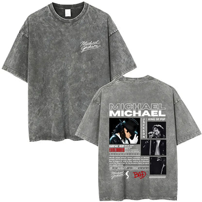 Washed Vintage Michael Jackson Face Graphic T-shirt Men Women Fashion Hip Hop Oversized T-shirts Male Retro Gothic Rock T Shirts