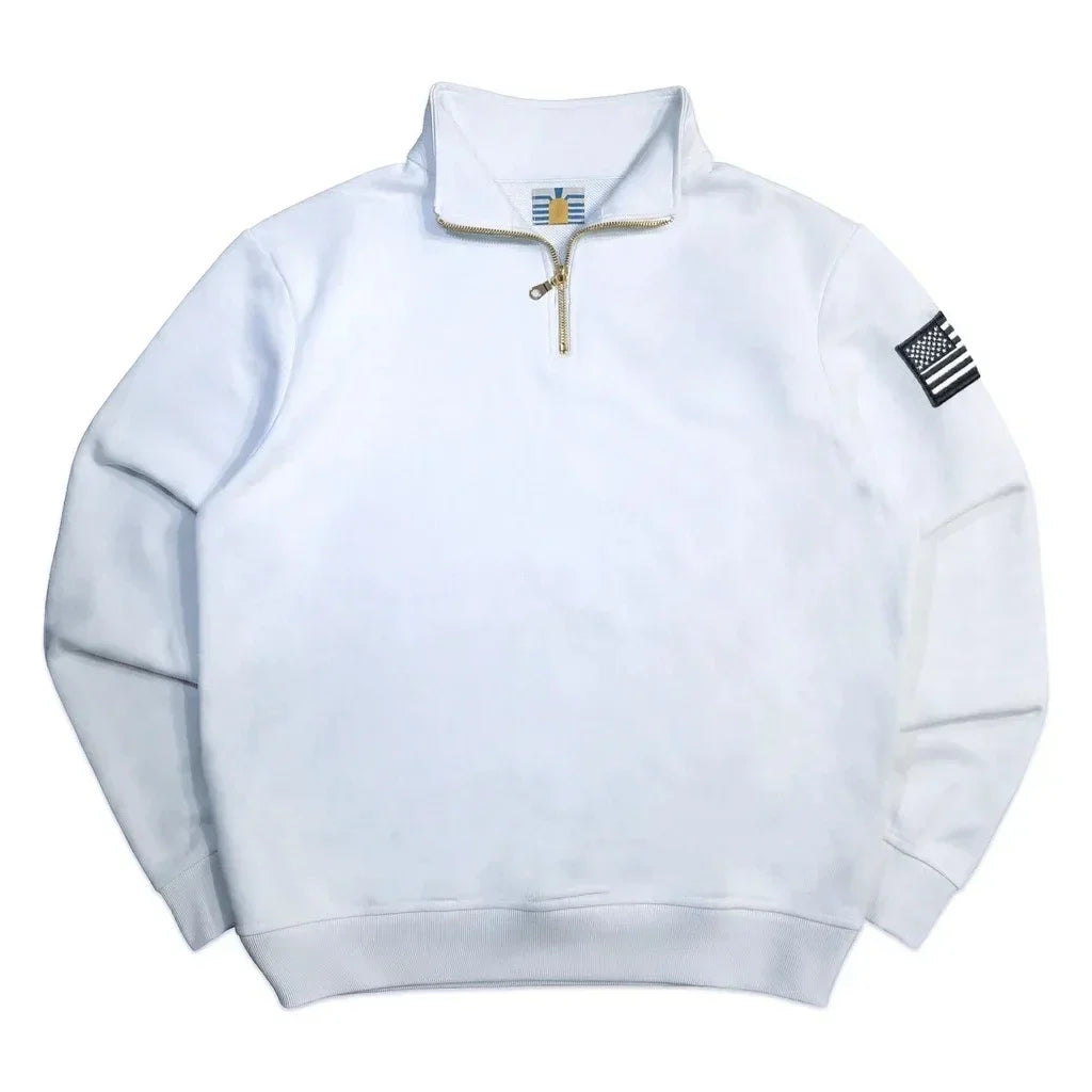 Y2K Navy Blue Quarter Zip Sweatshirt USA Embroidered American Flag Patch Jacket Men Women Vintage Streetwear Fashion Trend Top