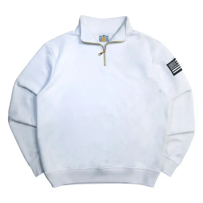 Y2K Navy Blue Quarter Zip Sweatshirt USA Embroidered American Flag Patch Jacket Men Women Vintage Streetwear Fashion Trend Top