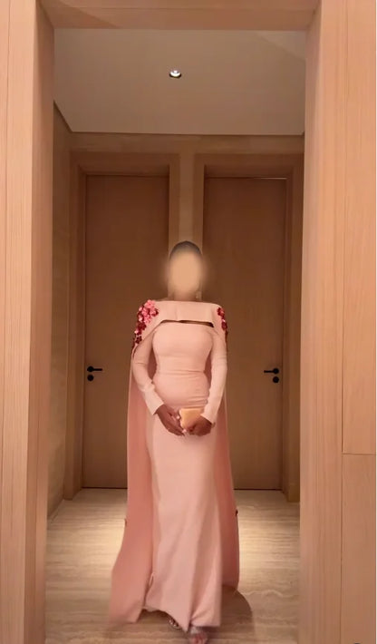 Dubai Elegant Vintage Customize Pink Formal Occasion Prom Dresses Flower Applique Evening Party Gowns  فستان مناسبات