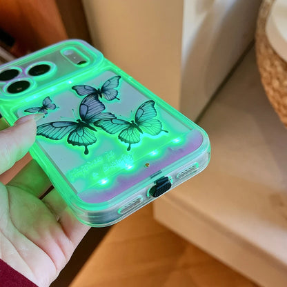 5 Color Change Luminous Call Light Up Flash Romantic Purple Butterfly Phone Cover Case for iPhone 17 16 15 14 13 Pro Max Plus