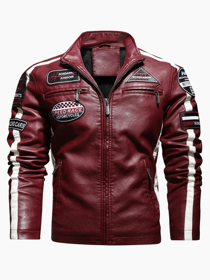 Men's Motorcycle Racing Suit PU Leather Label Color Jacket