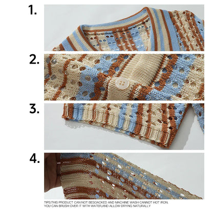 Men's Short Sleeve Summer Fashion Retro Knit Lapel Top Solid Color Soft Breathable Light Polo Knitwear Men US Size