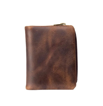 Handmade crazy horse leather wallet retro vertical zipper wallet first layer cowhide simple old wallet man