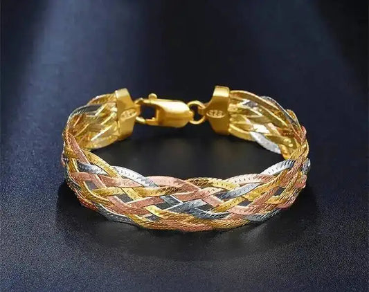 Bracelets Tressés Multicolores en Argent Sterling 925 Plaqué Or pour Femmes, Bijoux Italiens, Bracelets de Luxe Tendance