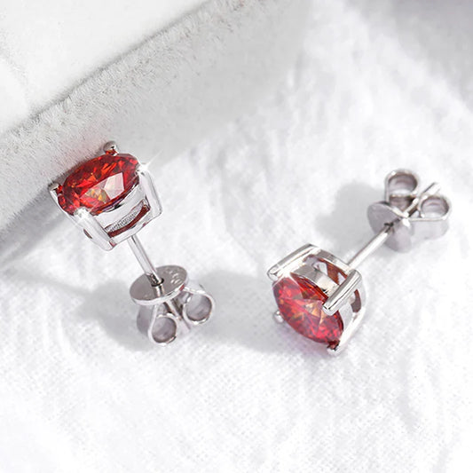0.5-3CT Red Moissanite Stud Earrings for Women Luxury Jewelry S925 Sterling Silver Plated Platinum Party Ear Studs