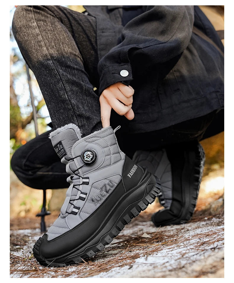 New Winter Oversized Men's Boots Waterproof Cold Resistant Plush and Warm Snow Boots Outdoor Thick Soled Casual Work Boots