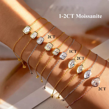Bezel Setting 1/2CT Pear Marquise Emerald Cut Moissanite Solitaire Link Bracelet Women 925 Silver Diamond Party Wrist Chain
