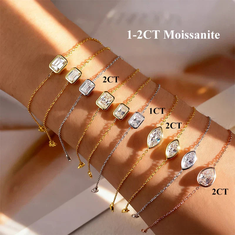 1/2CT Marquise Pear Cut Moissanite Solitaire Link Bracelet Women s925 Silver Bezel Setting Lab Diamond Bridal Wrist Chain