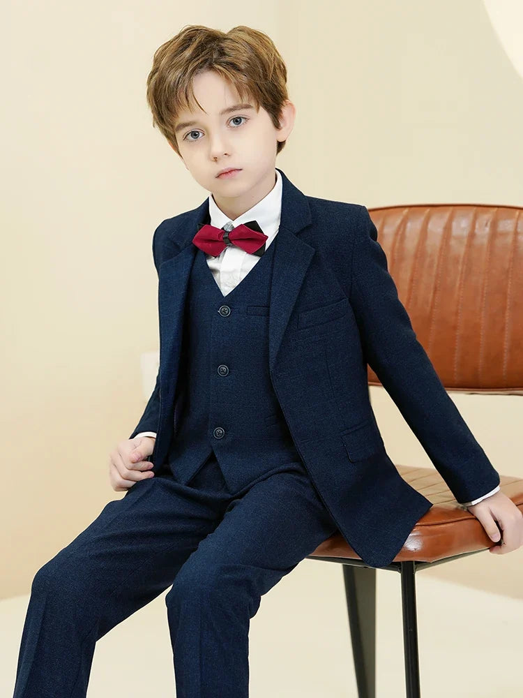 Boys Plaid Suit 3 Piece Jacket Vest Pants Wedding Birthday Party Ceremony Competition Size 4-16Y Teen Suit