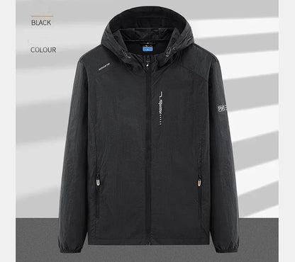 Men's UPF 50+ UV Protection Windbreaker Quick Dry Jacket Outdoor Sun-Protective Thin Hiking Fishing Cycling Hooded Sport Light