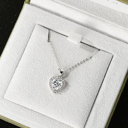 2ct D Color Moissanite Love Heart Pendant Necklaces 925 Sterling Silver Necklace Chains for Women Wedding Jewelry Gift