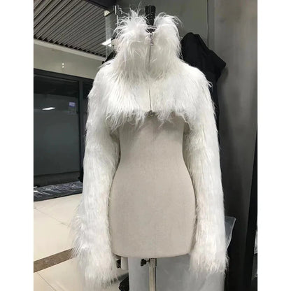 Autumn Winter Thick Warm Hairy Shaggy Cropped Faux Fur Coat Men Luxury Designer Clothes Black Fluffy Jacket 2024