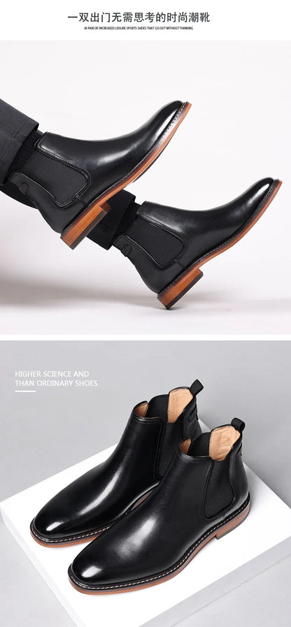 Brand Men's Chelsea Boots Genuine Cow Leather Handmade Boot Shoes Work Shoes For Formal Dress Wedding Business Party New