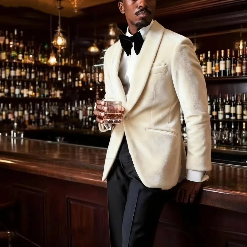 Men's Gold Velvet Tuxedo Blazer Shawl Lapel One Button Formal Jacket Fashion Slim Fit Wedding Prom Party Suit Coat