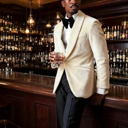 Men's Gold Velvet Tuxedo Blazer Shawl Lapel One Button Formal Jacket Fashion Slim Fit Wedding Prom Party Suit Coat
