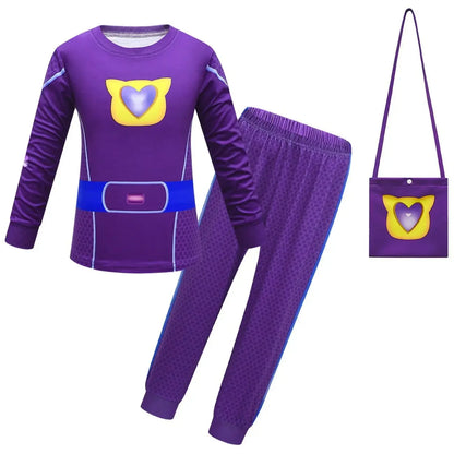Children SuperKitties Halloween Cartoon Boys Cosplay Costume Super Kitties Buddy Girls Cos Suits Mask Bag Kids Birthday Clothing