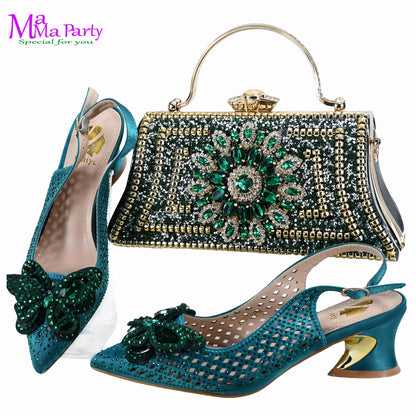 2025 High Quality Winter New Arrivals Specials Design Italian Shoes and Bag Set in Wine Color Low Heels Comfortable For Wedding