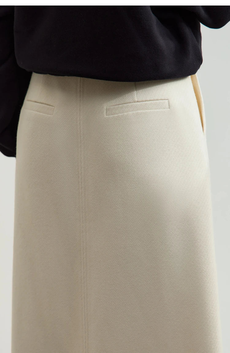 Minimalism Women's Elegant Commuter Skirts with Velvet Belt 2024 Winter Twill Fabric Warm Slit Straight Midi Skirt 12444183