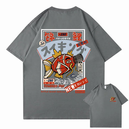 Hip Hop Streetwear Harajuku T-shirt Japanse Kanji Fish Print T-shirt 2024 Mannen Katoen Casual Korte Mouw T-shirt Japan Stijl