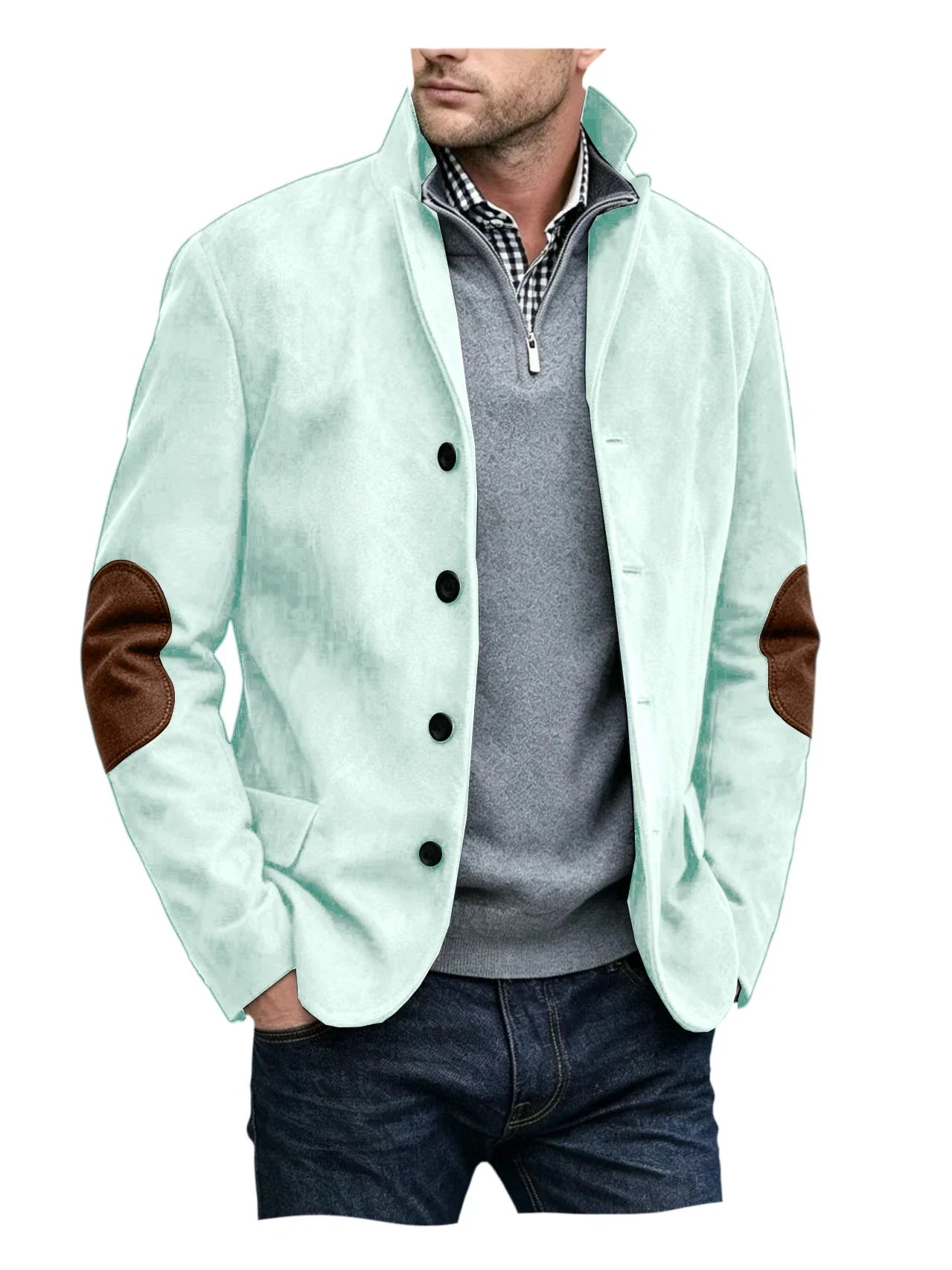 Vintage Men's Suede Blazer Notch Lapel Elbow Patches Slim Fit Jacket Business Casual Men Fashion Outerwear for Spring Autumn