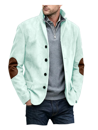Vintage Men's Suede Blazer Notch Lapel Elbow Patches Slim Fit Jacket Business Casual Men Fashion Outerwear for Spring Autumn