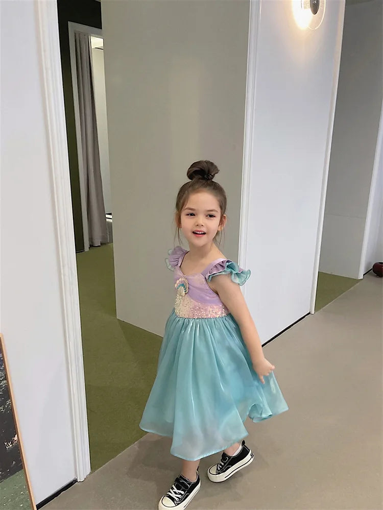Little Mermaid Ariel Princess Costume Kids Dress For Girls Cosplay Children Carnival Birthday Party Clothes Mermaid Summer Dress