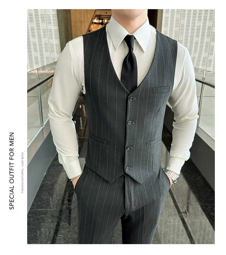 2025 High-Quality Wedding Suit Three-Piece Set Striped Business Casual Fashion Vest Trousers Ensemble Handsome Boutique Trend