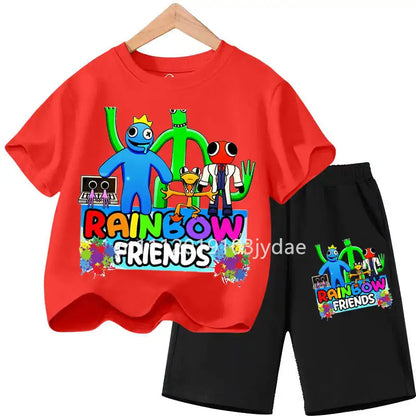 Kids Rainbow T-shirt Friends Girls Boys Clothes Summer Short Sleeve Tshirt Set Cartoon Tee Tops Game Anime Shirts Camiseta