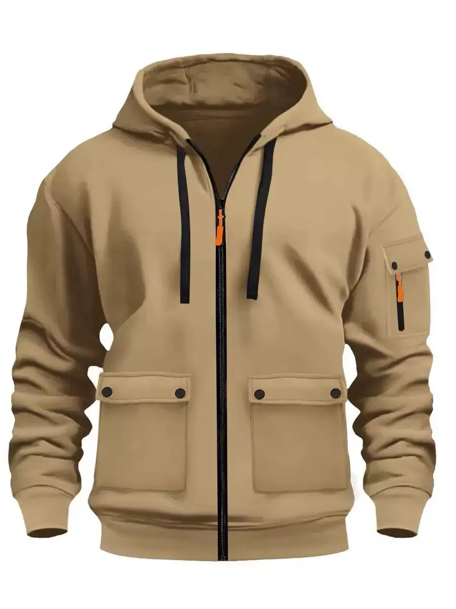 Zipper Hoodies 2025 Autumn Winter Men's New Long Sleeve Hooded Sweatshirt Fashion Pocket Decoration Male Fleece Outfit Sports